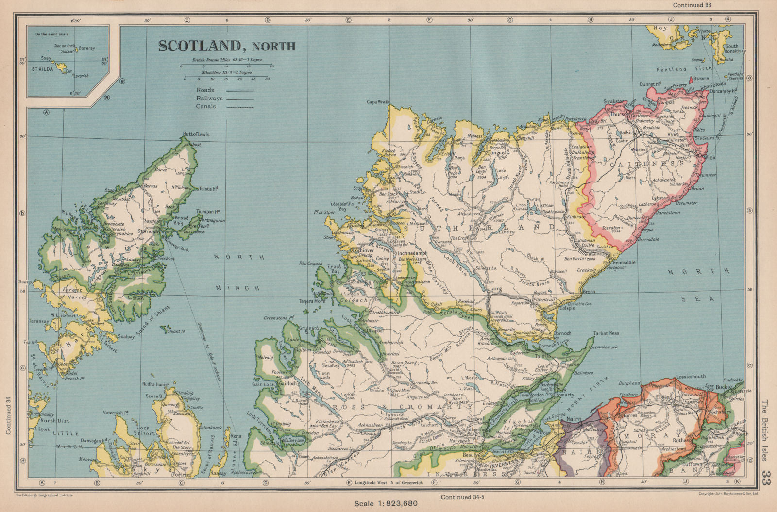 SCOTTISH HIGHLANDS. Scotland North. BARTHOLOMEW 1944 old vintage map chart